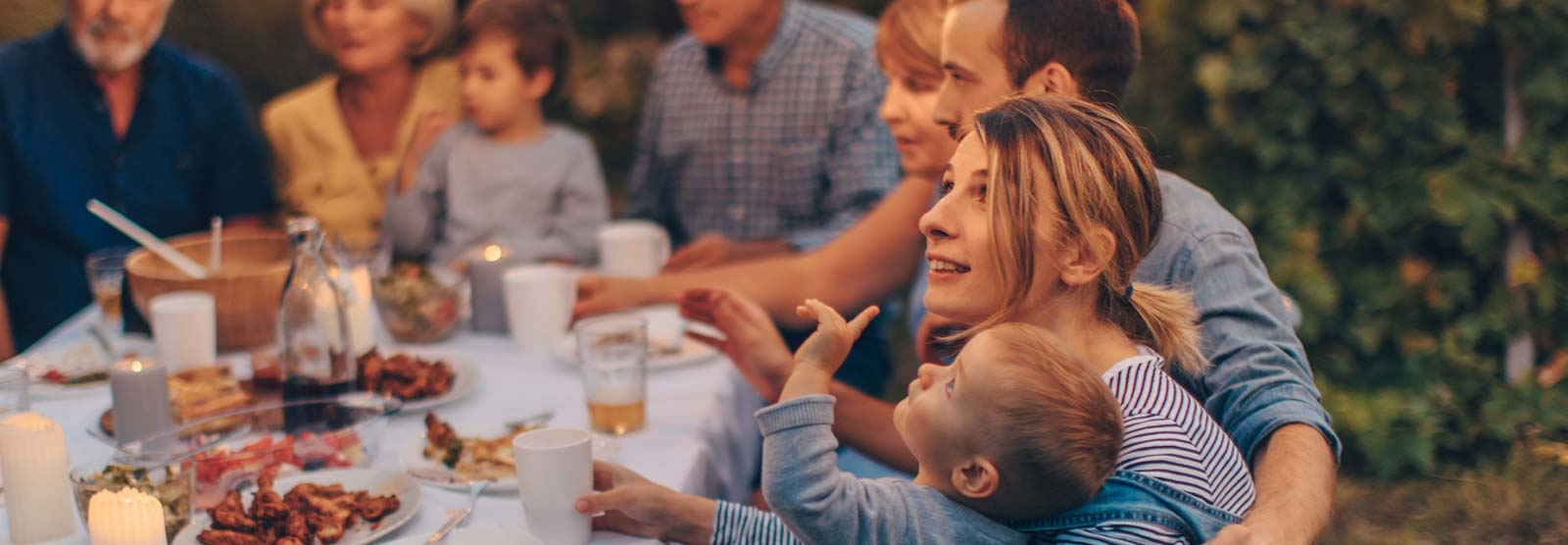 Family having dinner outside